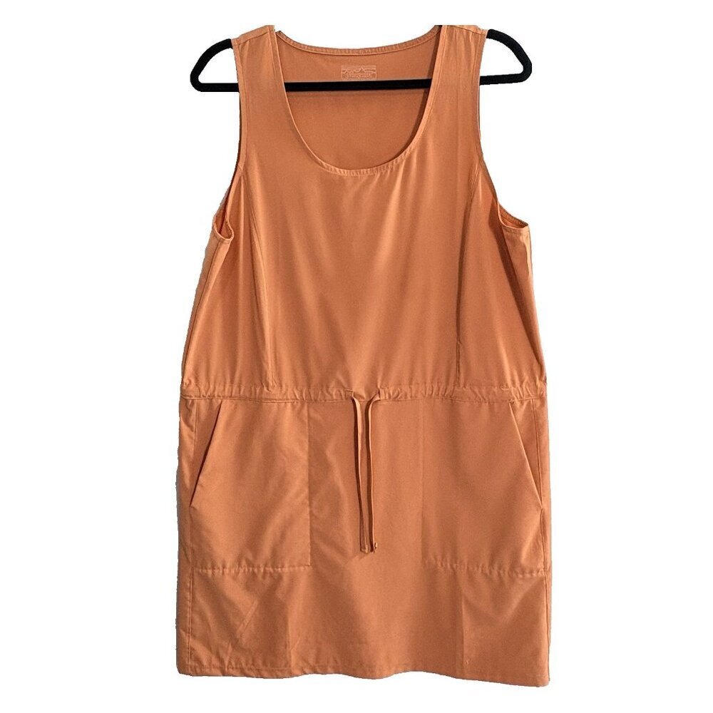 PATAGONIA Women Sleeveless Fleetwith Dress Pockets Drawstring Sz L Orange 9-19